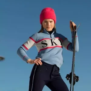 Woolland Hemsedal knitted half zip Girl – Light sky